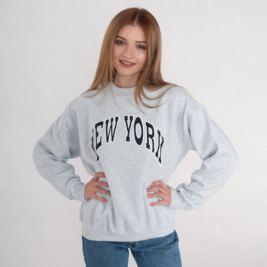 Y2K New York NYC Graphic Sweatshirt Heather Grey Crewneck Medium M