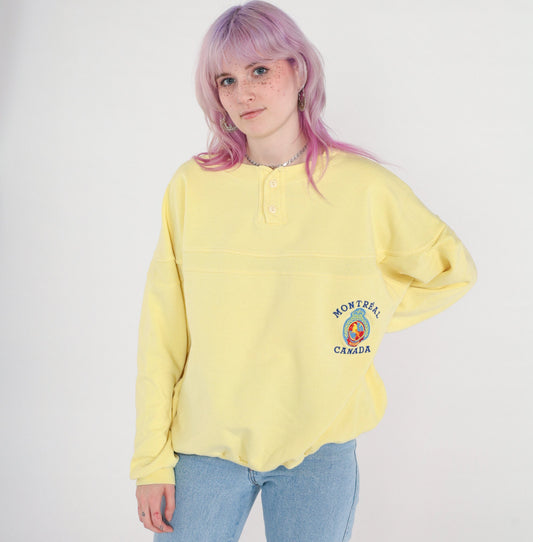 80s Montreal Quebec Canada Sweatshirt Yellow Graphic Pullover Extra Large XL
