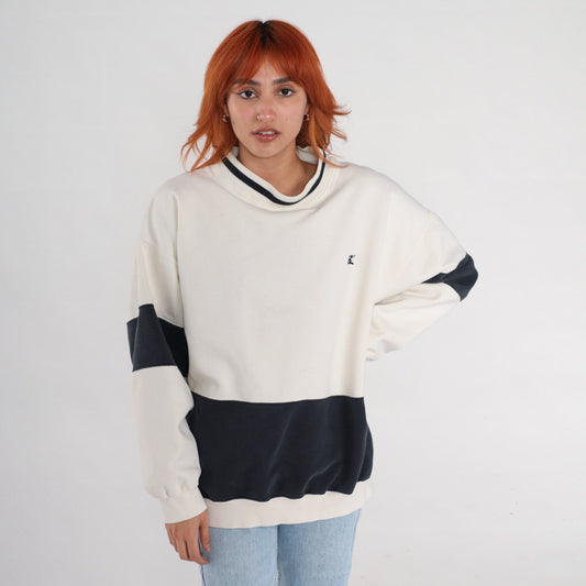 90s Hunt Club Color Block Sweatshirt Black White Ringer Crewneck Extra Large XL