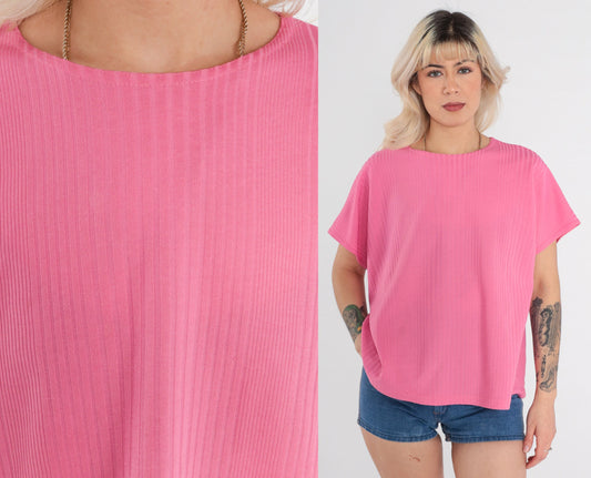 90s Pink Ribbed T-Shirt Plain Tee Extra Large XL
