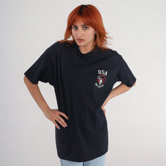 90s USA New Zealand Basketball Tournament Graphic T-Shirt Cotton Black Extra Large XL