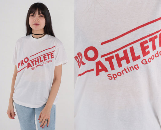 80s Pro Athlete Sporting Goods Graphic T-Shirt White Screen Stars Medium