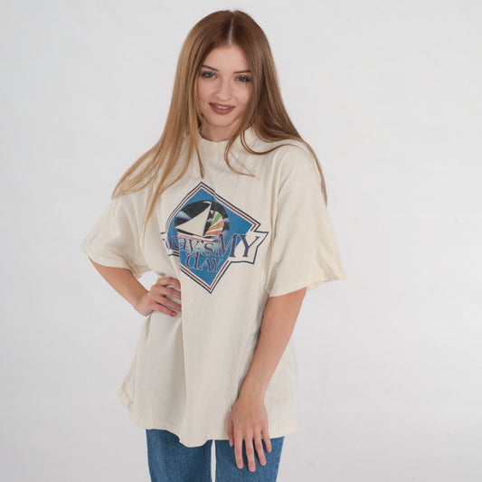 90s Sailboat Graphic T-Shirt Today's My Day Cream Cotton Tee Extra Large XL