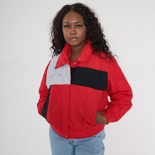 80s Trail Master Color Block Puffer Ski Jacket Red Grey Black Medium