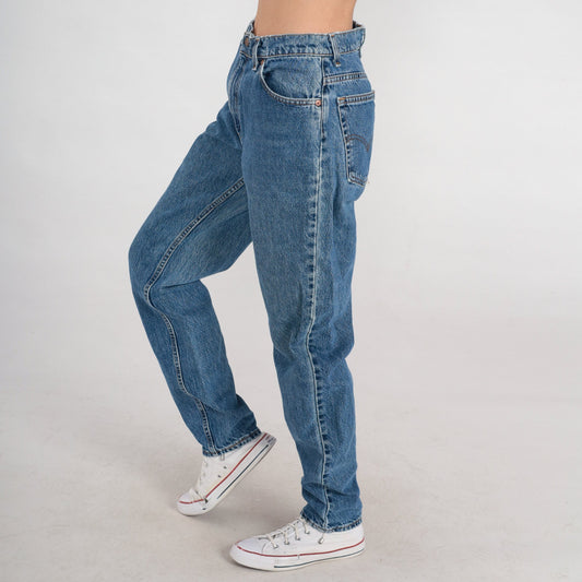 90s Levi's 550 High Waisted Tapered Jeans Blue Denim Long 11