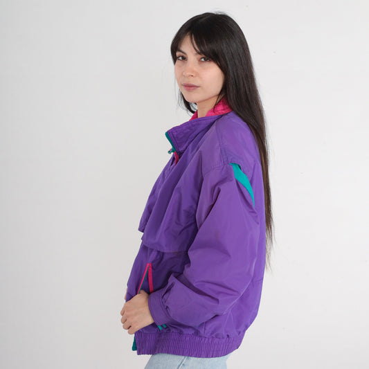 90s Cabin Creek Purple Puffer Ski Jacket Nylon Pink Green Trim Large L