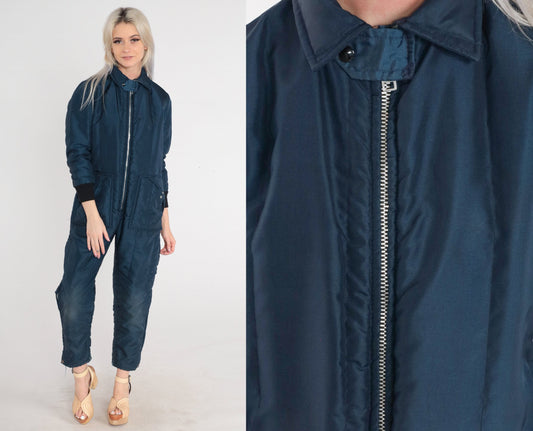70s Snow Shield Navy Insulated Ski Suit Jumpsuit Ankle Zip XS