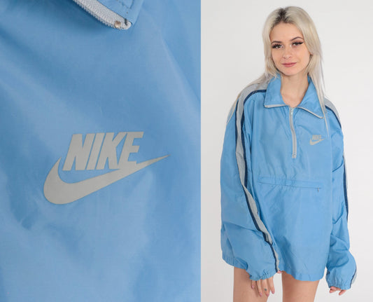 80s Nike Windbreaker Blue Quarter Zip Nylon Jacket Extra Large XL