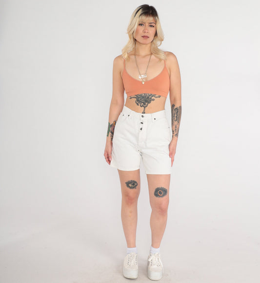 90s Zena White Denim Shorts High Waist Button Fly Small