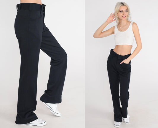 70s Black Flared Trousers Mid Rise Vintage 1970s Pants Medium