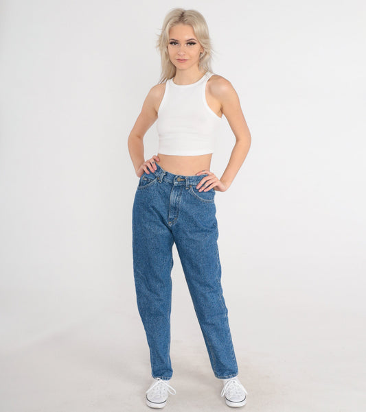 Lee Tapered High-Waist Jeans 90s Stone Wash Blue Denim Small 6