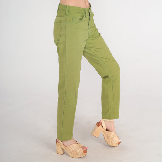 70s Green Tapered Trousers Mid Rise Creased Slacks Small