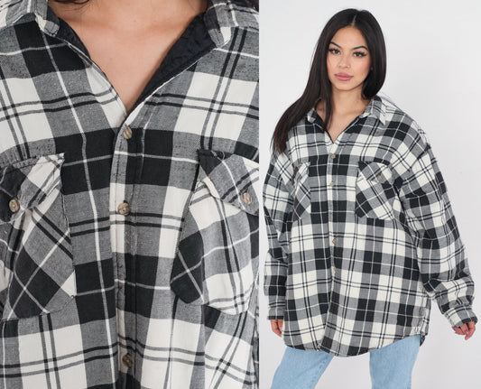 90s Black White Plaid Button Jacket Plus Size XXL