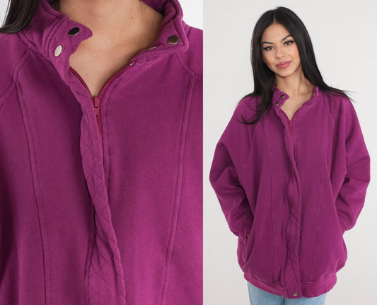 90s Purple Zip-Up Sweatshirt Track Jacket Medium
