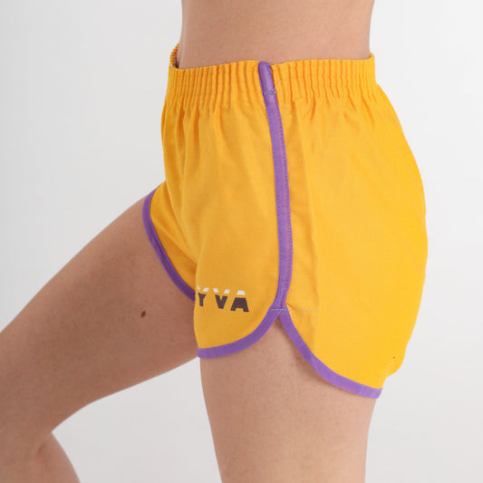 80s Leyva Yellow Dolphin Shorts Purple Ringer Trim Extra Small