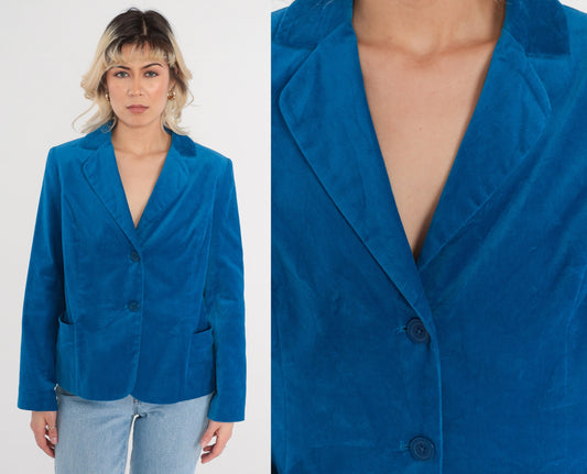 90s Studio Works Blue Velvet Blazer Button-Up Jacket Medium