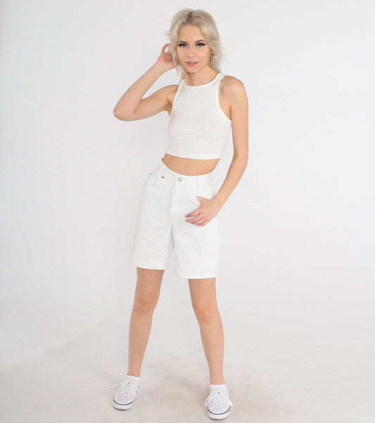 90s White Denim High-Waist Jean Shorts Cotton Extra Small XS