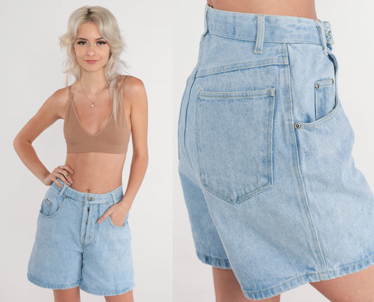 80s High-Waisted Denim Shorts Button Fly Light Wash Jean Shorts Small