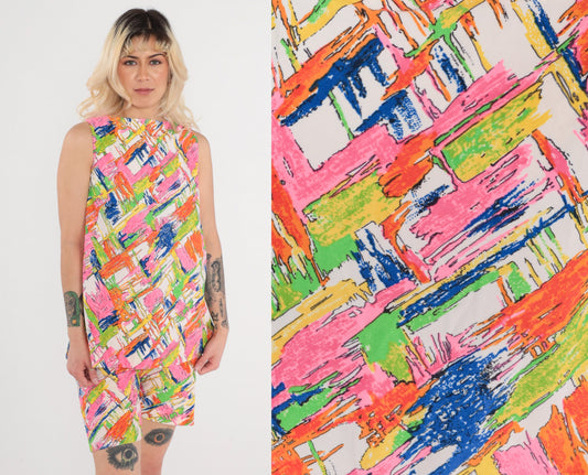 70s Abstract Print Tank Top & Shorts Two Piece Set Psychedelic Small