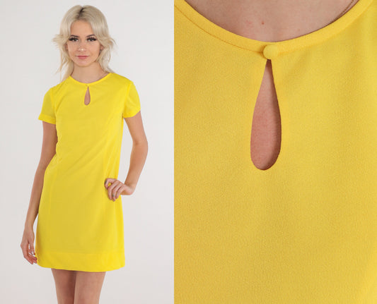 60s Lanz Original Yellow Keyhole Shift Mini Dress Small