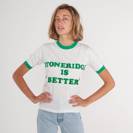 80s Stoneridge is Better Ringer Tee White Green Graphic T-Shirt Extra Small