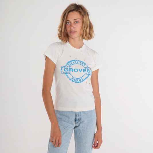 90s Official Groves Graphic T-Shirt White Paint Splatter Single Stitch Extra Small
