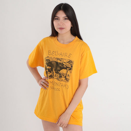 90s Bellaire Elementary School Yellow Elephant Graphic Tee Single Stitch Medium