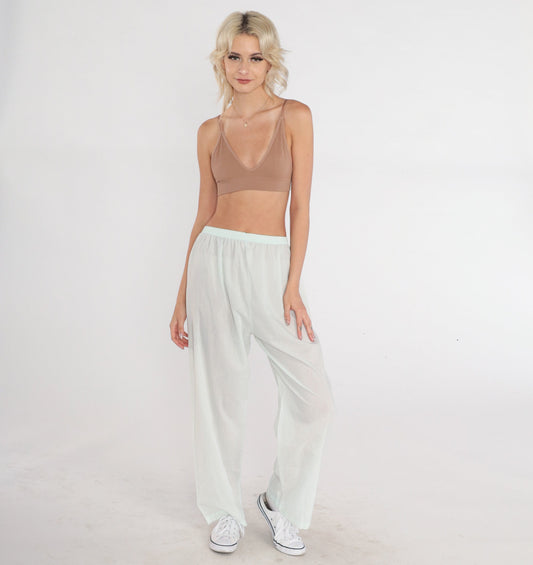 80s Mint Tapered High-Waist Pants Cotton Blend Semi-Sheer Small Medium