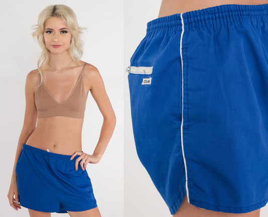 80s Blue Gym Shorts High Waisted Drawstring Running Shorts Large L
