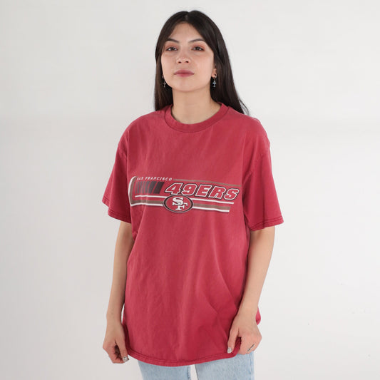 90s San Francisco 49ers NFL Graphic T-Shirt Red Cotton Large