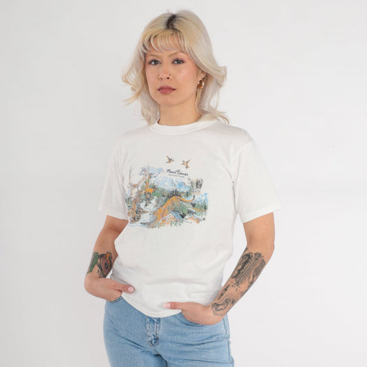 90s Mount Rainier National Park Wildlife Graphic T-Shirt White Extra Small
