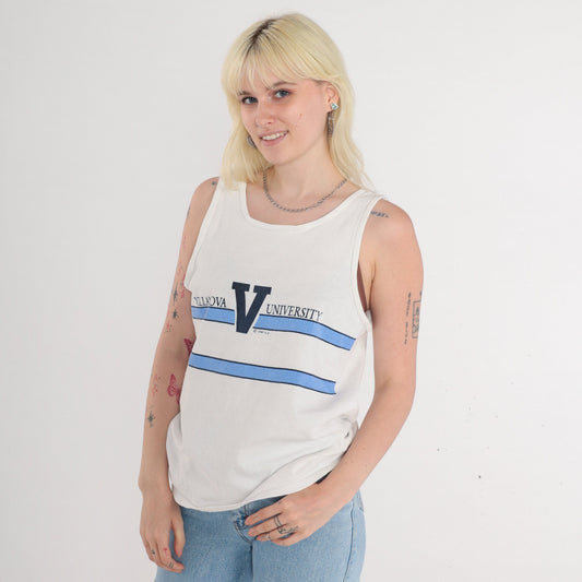 80s Champion Villanova University Tank Top Wildcats Graphic White Medium