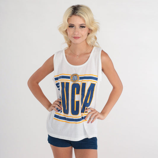80s UCLA Bruins Graphic Tank Top White Single Stitch Medium