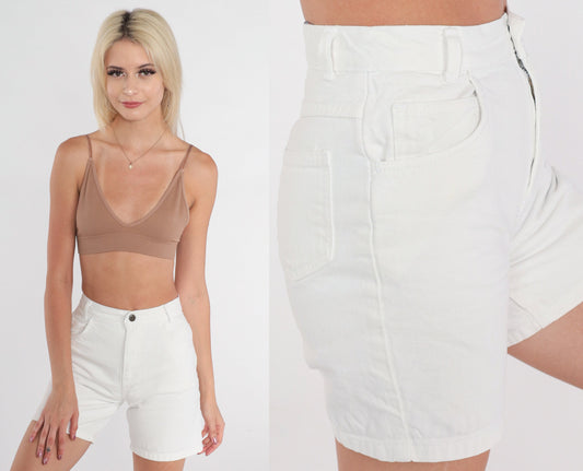 90s White Denim High-Waist Shorts Jean Bermuda XXS