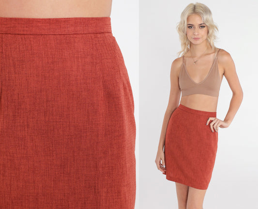 90s Rust Pencil Mini Skirt High Waist Zipper Back Extra Small