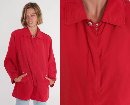Y2K Red Windbreaker Jacket Zip Up Shell Coat Small S