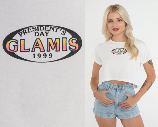90s Glamis President's Day 1999 Crop Top White Graphic Tee Small S
