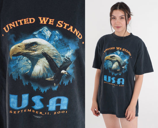 Y2K September 11 United We Stand Bald Eagle Graphic Tee Cotton Large L