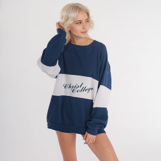 80s Christ College Cincinnati Navy Sweatshirt Distressed Drop Shoulder Extra Large