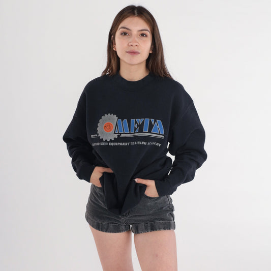 90s META Maintenance Equipment Training Academy Sweatshirt Black Crewneck Large L