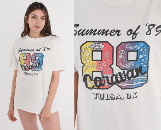 Summer of 89 Caravan Tulsa Oklahoma Graphic T-Shirt 1980s Cotton Tee Large