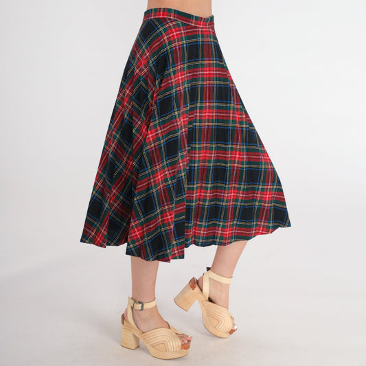 70s Saks Fifth Avenue Plaid Midi Skirt High Waist Pleated Small
