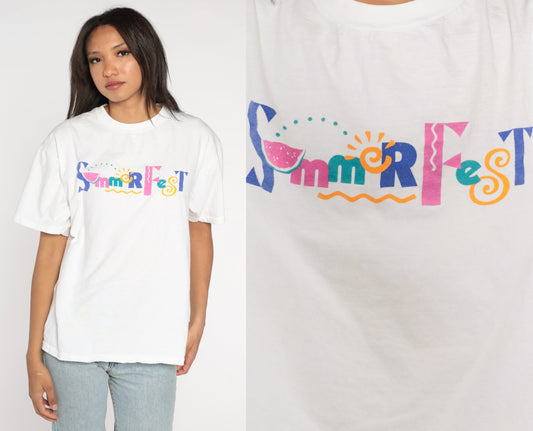 90s Summerfest Milwaukee Music Festival Graphic Tee White Cotton Large L