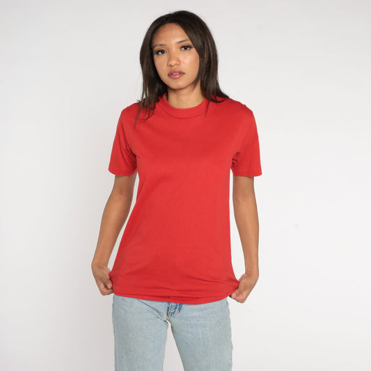90s Jerzees Plain Red Crewneck T-Shirt Cotton Blend Small