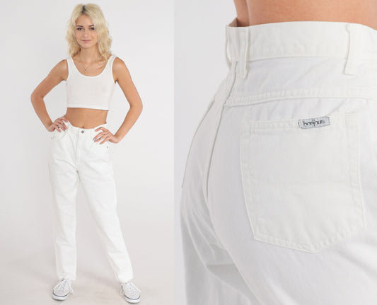90s Crossroads White Denim High-Waisted Tapered Mom Jeans Small