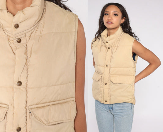 80s REI Goose Down Puffer Vest Cream Sleeveless Winter Medium