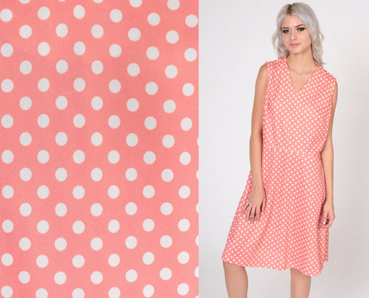 70s Pink Polka Dot Mini Dress Sleeveless V-Neck High Waist Medium