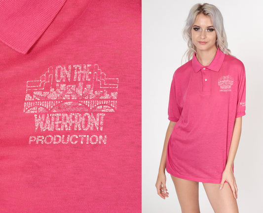 90s On The Waterfront Production Polo Shirt Pink Collared Medium