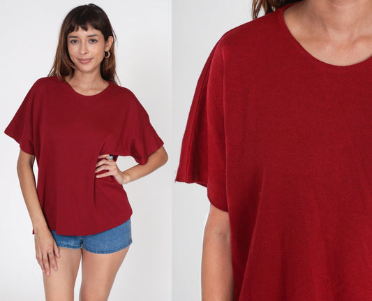 80s Dark Red Knit Short Sleeve Top Graff Women's Extra Large