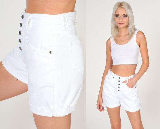 Y2K White Denim Shorts High Rise Button Fly Faded Glory Extra Small